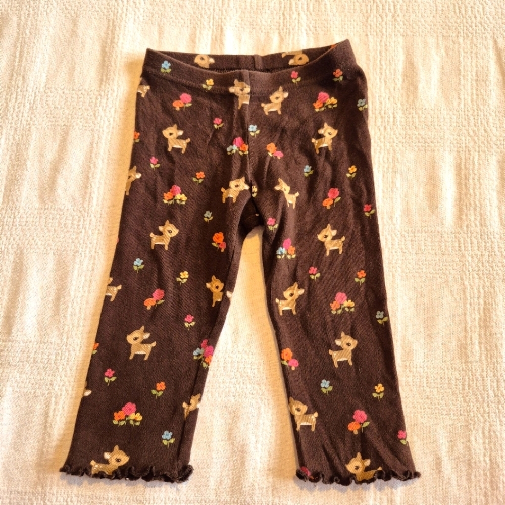 Gymboree girls size 12-18 months brown leggings with deer and flowers VGUC